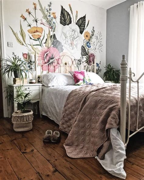 We Love The Combination Of A Vintage Bed Frame With Botanicals The