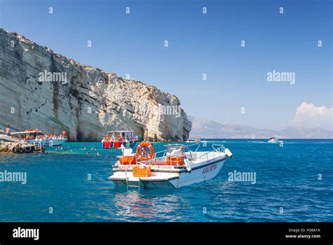 Zakynthos Greece August 20 2016 White Pleasure Motor Boat Floating