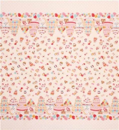 Beige Cosmo Double Border Sweets Tea Oxford Fabric From Japan