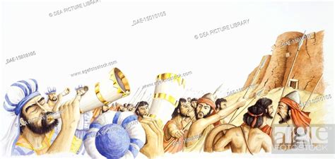 Bible Joshua And The Israelites Conquer Jericho Drawing Stock Photo