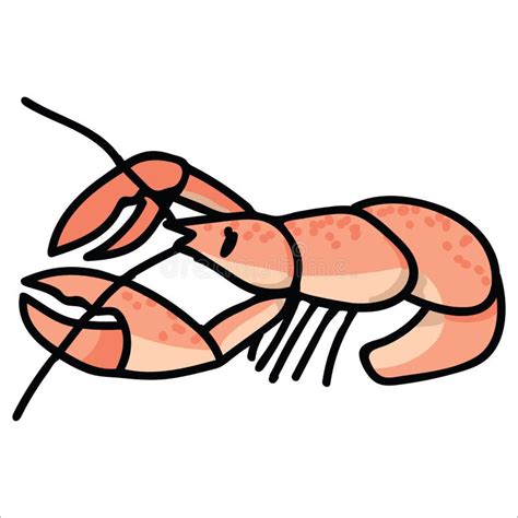 Cute Cooked Lobster Cartoon Vector Illustration Motif Set Hand Drawn