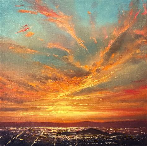 Southwestern Landscape Sunset City Lights Skyline Oil Painting Original