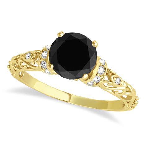 Art deco engagement ring vintage antique emerald engagement ring yellow gold alternative unique delicate diamond wedding women bridal jewelry description: Black Diamond & Diamond Antique Engagement Ring 14k Yellow ...