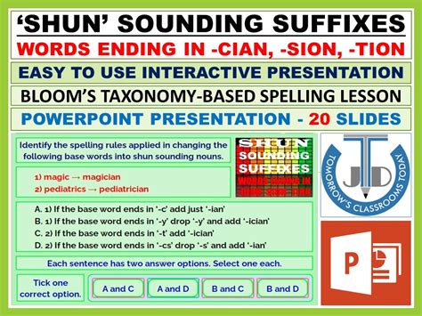 Shun Sounding Suffixes Words Ending In Cian Sion Tion Ppt