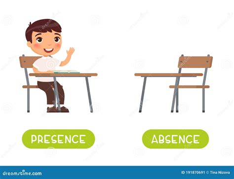 Absence And Presence Antonyms Word Card Vector Template Stock Vector
