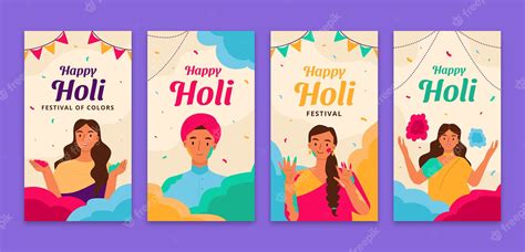 Free Vector Instagram Stories Collection For Holi Festival Celebration