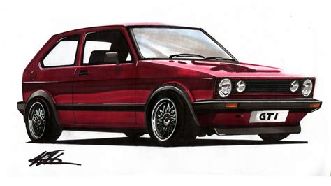 realistic car drawing mk1 volkswagen golf gti time lapse youtube