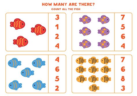 Educational Worksheet For Preschool Kids Count Fish Math Game For