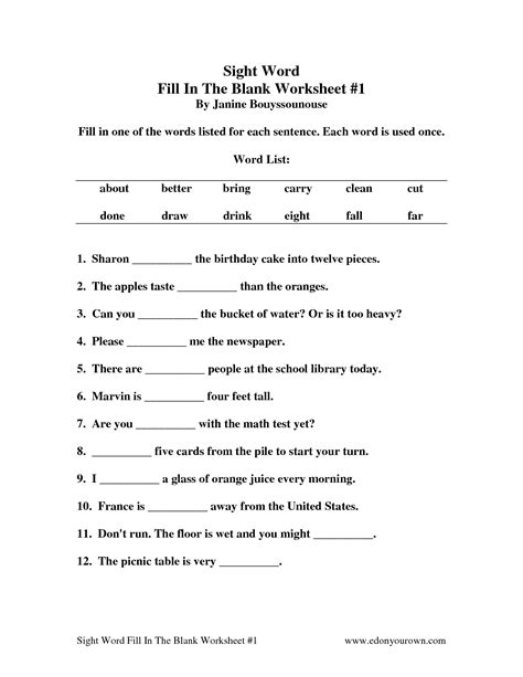 19 Best Images of Kindergarten Sentence Worksheets Fill In The Blank ...
