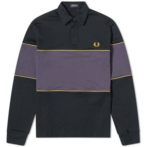 Fred Perry Panel Rugby Shirt In Black Modesens