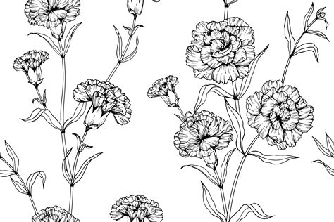 Download set of hand drawn flowers and leaves for free. Hand Drawn Carnation Flower Seamless Pattern - Download ...