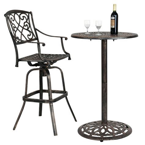 Gymax Cast Aluminum Round Bar Table Bar Height Outdoor Patio Pub Bistro