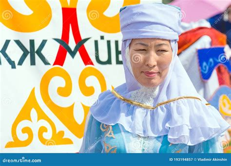 Ethnic Festival Kazakh Girl In National Dress Under An Umbrella Editorial Photography Image