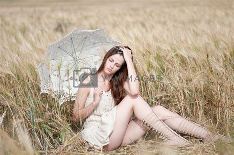 Lonely Woman Sitting In Wheat Field By Markin Vectors Illustrations