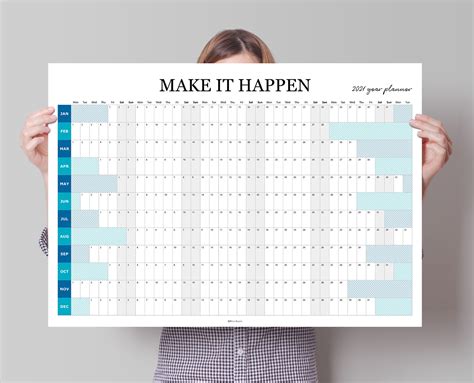 2021 Year Planner Wall Planner Large Blue Theme Etsy Yearly Planner