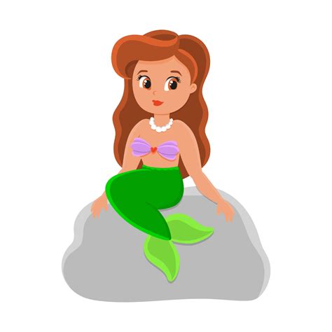 Cute Character Little Mermaid Colorful Vector Illustration Cartoon Style Isolated On White