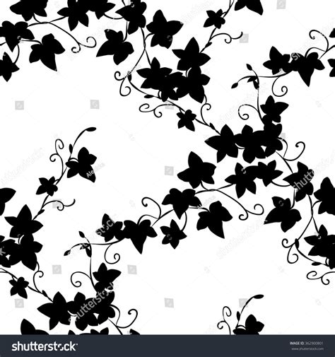 Black White Doodle Ivy Leaves Seamless Vector De Stock Libre De