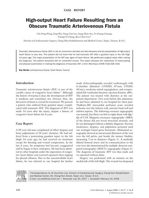 Pdf High Output Heart Failure Resulting From An Obscure Traumatic