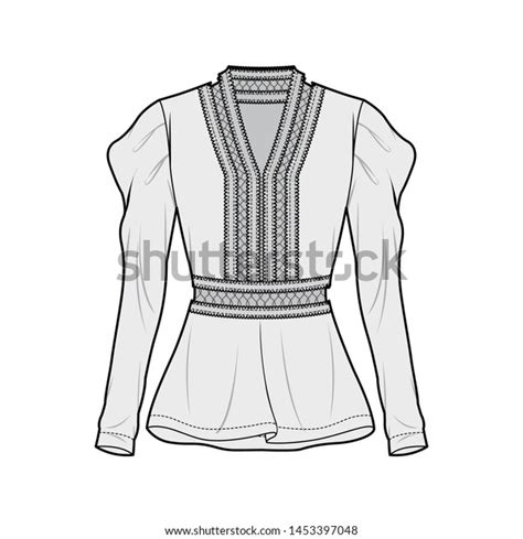 Blouse Fashion Flat Sketch Template 스톡 벡터로열티 프리 1453397048