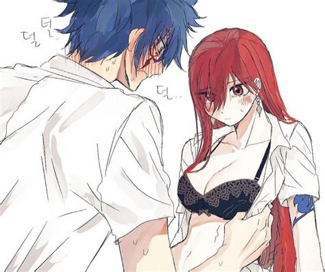 Rule 34 Blue Hair Blushing Bra Erza Scarlet Fairy Tail Imminent Sex