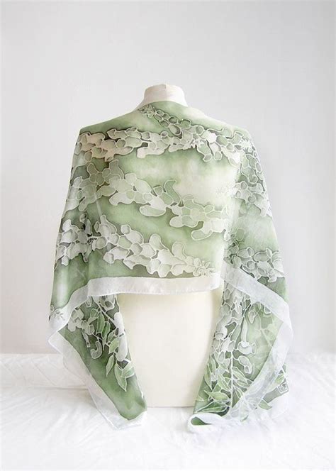Painted Scarf Foxglove Is A Long Silk Scarves Decorated With Green White Flowers Of Digitalis