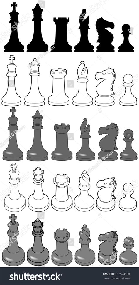 All chess pieces clip art are png format and transparent background. Silhouettes And 3d Views Of Complete Chess Set Game Pieces ...