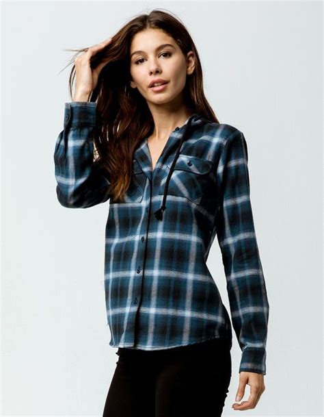 Destined Hooded Blue Womens Flannel Shirt Womens Flannel Hooded