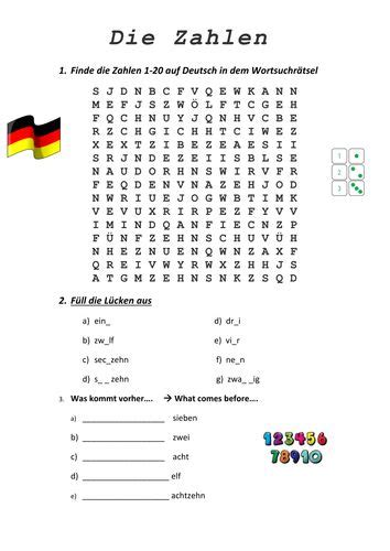 Die Zahlen German Numbers Worksheet Teaching Resources Number