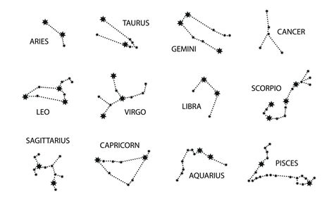 Set Of Zodiac Constellation Night Sky Map Horoscope Symbol Star Constellations Of 12 Zodiac