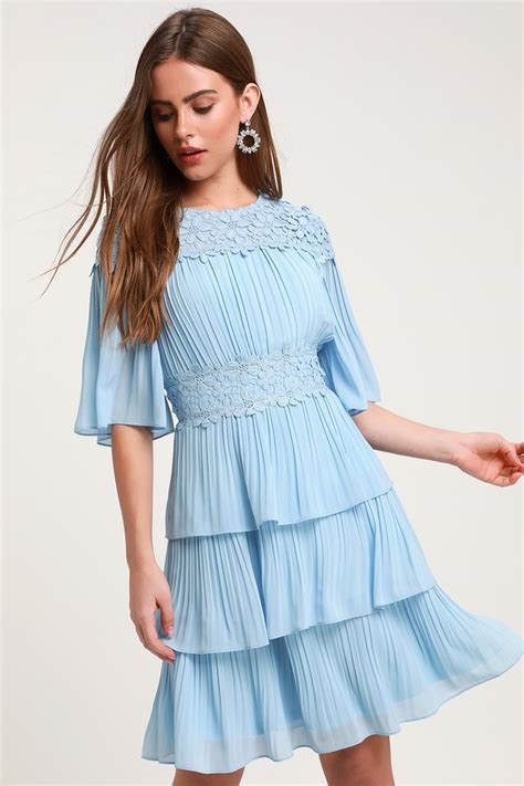 Lovely Light Blue Dress Lace Dress Pleated Dress Dress Lulus