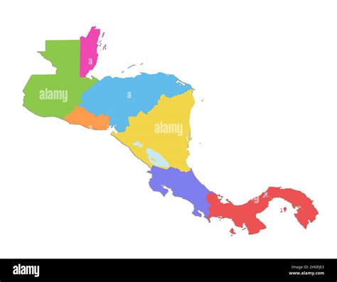 Central America Map Separate Individual States Color Map Isolated On