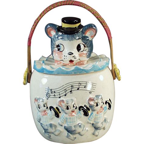 Vintage Cookie Jar Very Cute Animals With Wicker Handle Found At