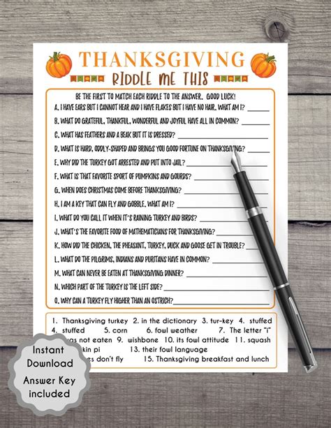 Thanksgiving Riddle Me This Printable Printable Word Searches