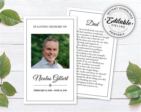 Free Printable Funeral Prayer Card Template Printable Templates