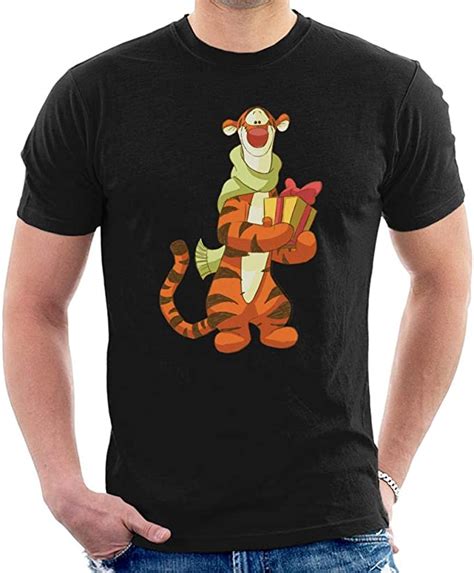Disney Christmas Tigger Holding Present Mens T Shirt Uk