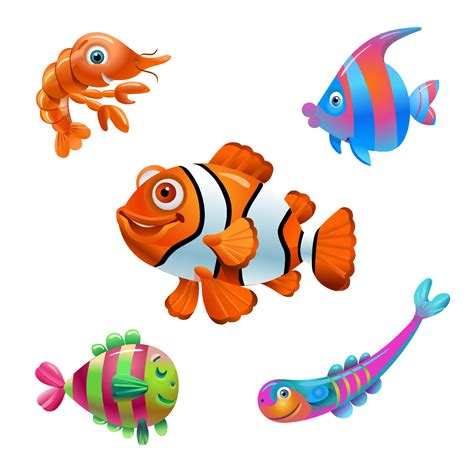Vector Fish On A White Background Cartoon Fish Characters Isolated