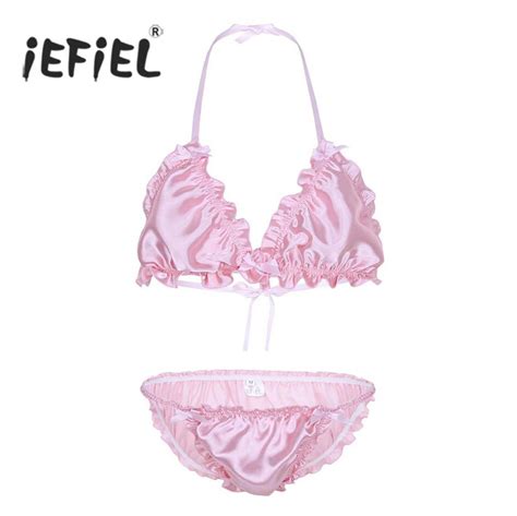 Sissy Panties Gay Mens Lingerie Set Ruffled Frilly Shiny Strappy Halter