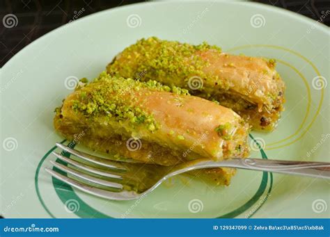 Very Sweet Pistachio Turkish Baklava Stock Image Image Of Sugar