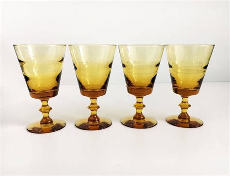 30s Cut Wine Glasses Set Of Long Stemmed Elegant Glasses Amber Glass Amber Handmade Cut