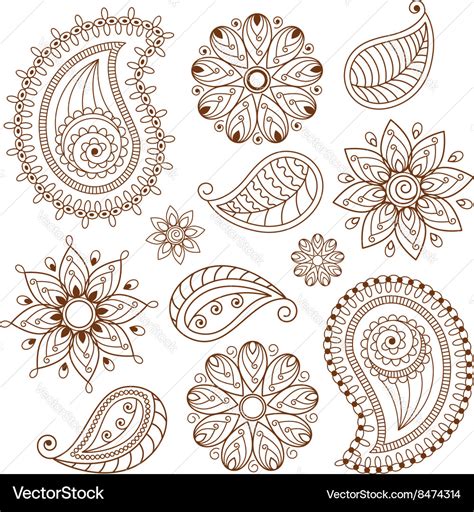 Henna Tattoo Mehndi Doodle Elements Set Royalty Free Vector