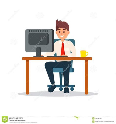 Smiling Businessman Sitting At The Desk Working With