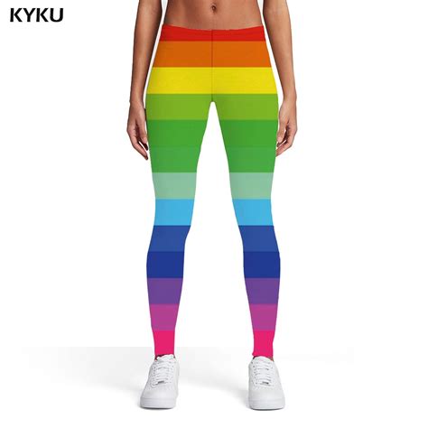 Kyku Rainbow Leggings Women Colorful Sexy Novel 3d Print Art Elastic