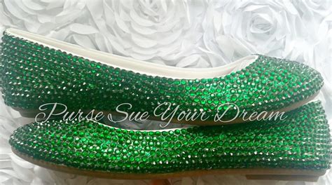 Emerald Green Crystal Rhinestone Ballet Flats Shoes Custom Etsy
