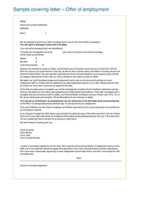 Sample Covering Letter Offer Of Employment New Zealand In Word And