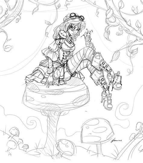 Https://techalive.net/coloring Page/steampunk Alice In Wonderland Coloring Pages For Adults