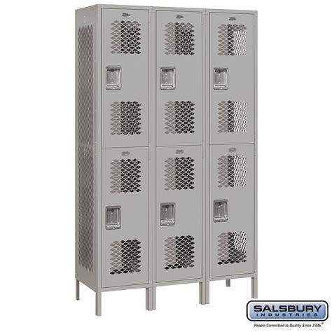 Extra Wide Vented Metal Locker Double Tier 3 Wide 6 Feet High