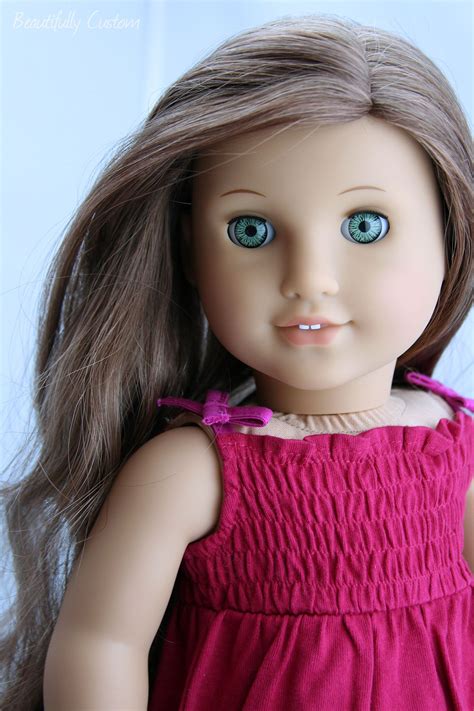 Custom Ooak American Girl Doll ~ Aqua Mint Green Eyes And Long Caramel Brown Wavy Hair Julie