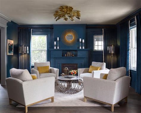 Blue Contemporary Living Room With Sun Mirror Hgtv