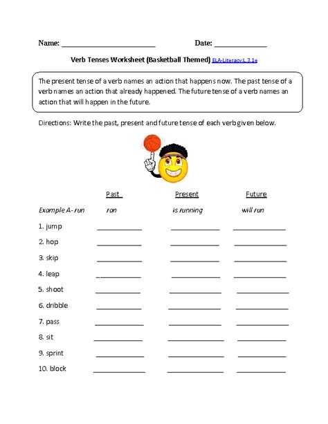 Verb Tenses Worksheet For Grade 3