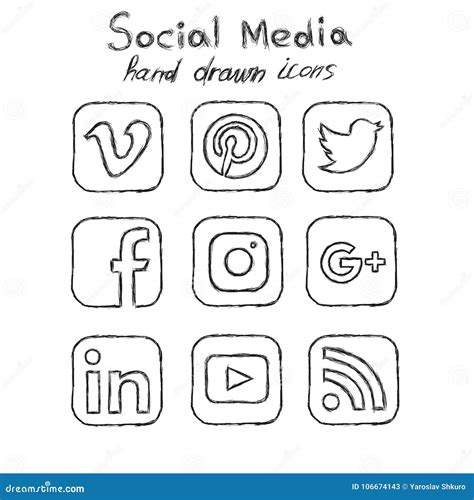 Social Media Hand Drawn Icons Editorial Stock Photo Illustration Of